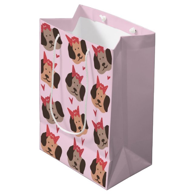 Sac Cadeau Moyen Valentines Chipies avec Motif de coeur des vaches (Devant Angle)