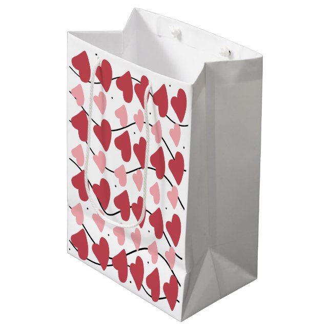 Sac Cadeau Moyen Valentines Coeurs Doodles Dots Motif (Devant Angle)