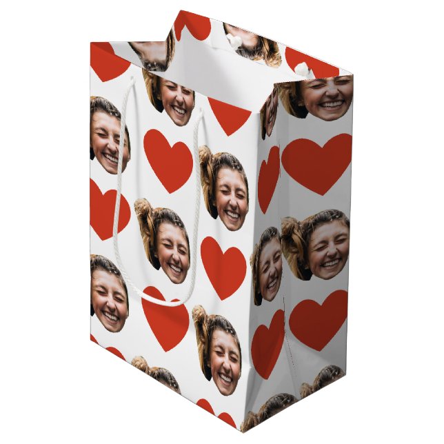 Sac Cadeau Moyen Valentines Day Funny Custom Face Photo Love Heart  (Devant Angle)