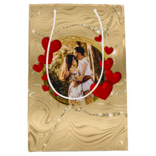 Sac Cadeau Moyen Valentines Élégantes, Amour, Coeurs rouges Anniver