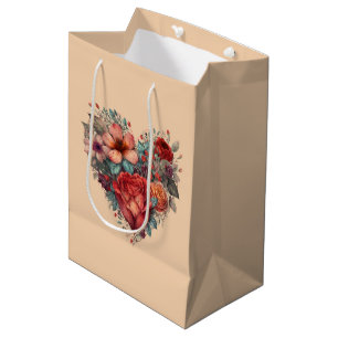 Sac Cadeau Moyen Valentines Jour Coeur Vintage et fleurs