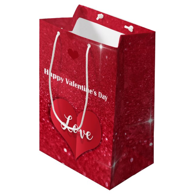 Sac Cadeau Moyen Valentines Papier rouge Parties scintillant de coe (Devant Angle)
