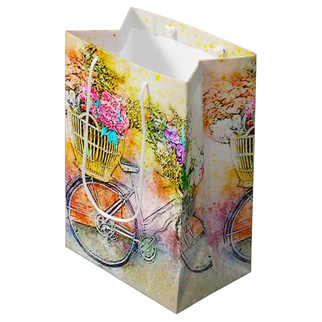 Sac Cadeau Moyen Vélo et fleurs (Devant Angle)