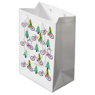 Sac Cadeau Moyen Vélos Noël Arbres Snowman Draps