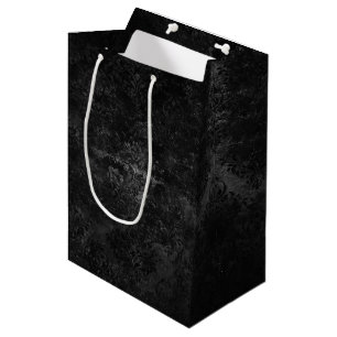 Sac Cadeau Moyen Velvety Onyx Damask   Black Vampy Grunge Baroque