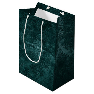 Sac Cadeau Moyen Velvety Turquoise Damask | Grunge vert foncé Baroq