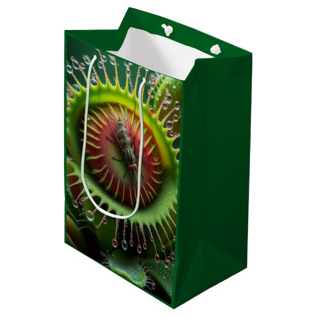 Sac Cadeau Moyen Venus Flytrap Floral Green and Red  (Devant Angle)