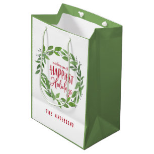 Sac Cadeau Moyen Vert aquarelle couronne vacances les plus heureuse