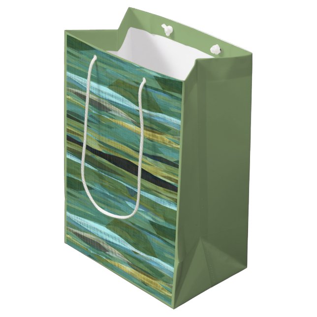 Sac Cadeau Moyen Vert bleu et gris Art moderne (Devant Angle)
