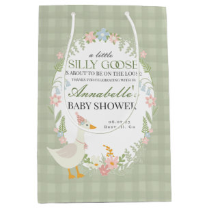 Sac Cadeau Moyen Vert Oie soie Florale En vichy Baby shower Favoris