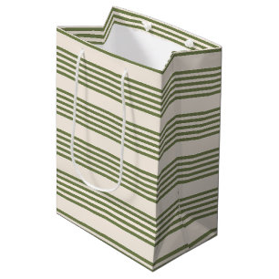 Sac Cadeau Moyen Vert olive et beige cinq rayures motif