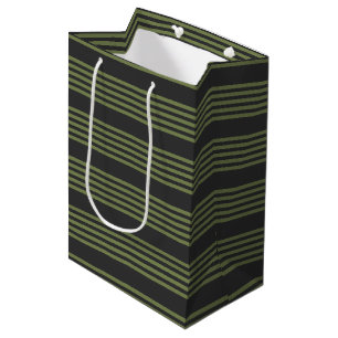 Sac Cadeau Moyen Vert olive et charbon de bois cinq bandes motif