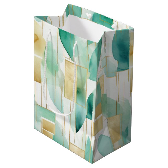 Sac Cadeau Moyen Vert Or blanc Abstrait (Devant Angle)