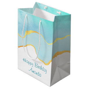 Sac Cadeau Moyen Vert tropical Tranquille avec bordure dorée pour a