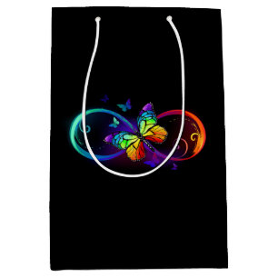 Sac Cadeau Moyen Vibrant infinity with rainbow butterfly on black