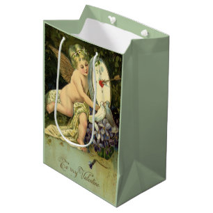 Sac Cadeau Moyen Victorian Valentines Day, Vintage Angel Inséparabl