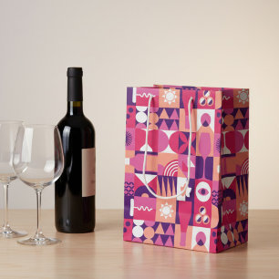 Sac Cadeau Moyen Vin rose violet rétro Bauhaus Motif