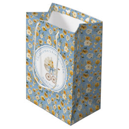 Sac Cadeau Moyen Vintage Blue Carriage Floral Baby Shower Gift Bag