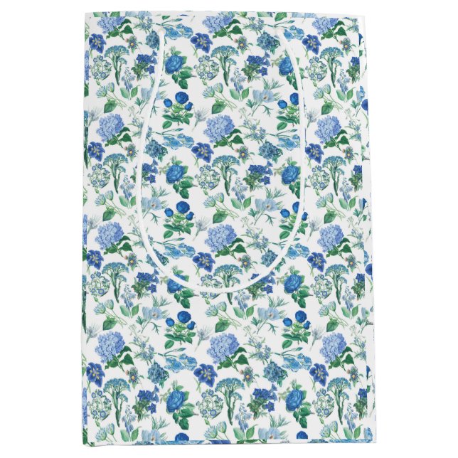 Sac Cadeau Moyen Vintage Blue Flowers Gift Bag (Devant)
