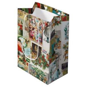 Sac Cadeau Moyen Vintage Christmas Antique Collage