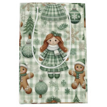 Vintage Christmas Doll Medium Gift Bag