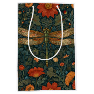 Sac Cadeau Moyen Vintage dragonfly orange floral vert boho chic