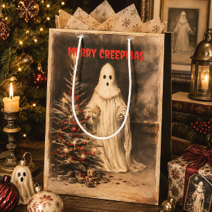 Sac Cadeau Moyen Vintage Fantôme Joyeux Creepmas Gothique Épuré