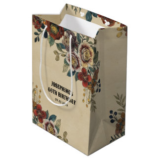 Sac Cadeau Moyen Vintage Flower Birthday