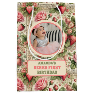 Sac Cadeau Moyen Vintage fraise 1ère fête d'anniversaire Photo