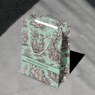 Sac Cadeau Moyen Vintage menthe noire toile de jouy