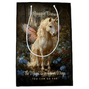 Sac Cadeau Moyen Vintage Papillon rose Fairy Horse Imaginaire Forêt