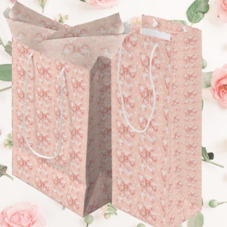 Sac Cadeau Moyen Vintage Peachy Floral Toile Bows Decoupage