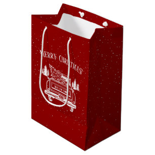 Sac Cadeau Moyen Vintage Red White Camion Joyeux Noël