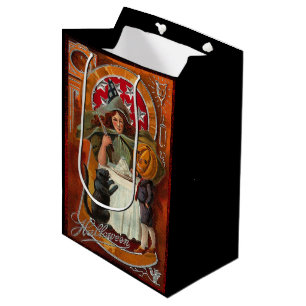 Sac Cadeau Moyen Vintage sorcière d'Halloween couler sort avec bagu