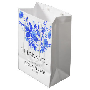 Sac Cadeau Moyen Vintage Toile bleu Fête des mariées Florale