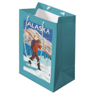 Sac Cadeau Moyen Vintage voyage de transport 3 de skis de neige de