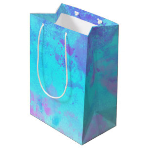 Sac Cadeau Moyen Violet Rose Bleu Peinture Éclaboussure Abstraite É