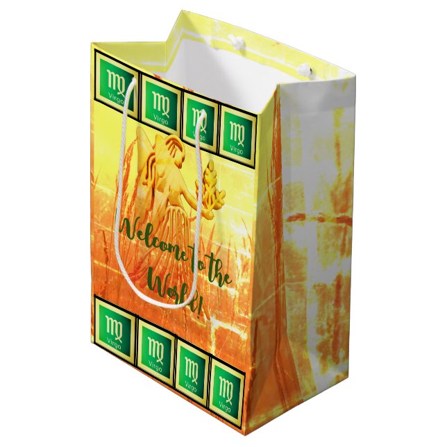 Sac Cadeau Moyen Virgo personnalisable - Joyeux bébé d'anniversaire (Devant Angle)