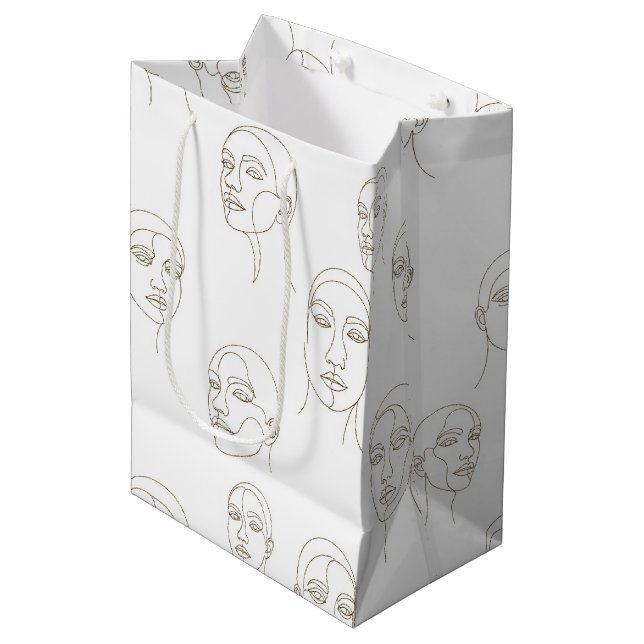 Sac Cadeau Moyen Visage Féminin Minimaliste Motif Ligne (3) (Devant Angle)