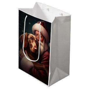 Sac Cadeau Moyen Vizsla avec Noël Festif du Père Noël