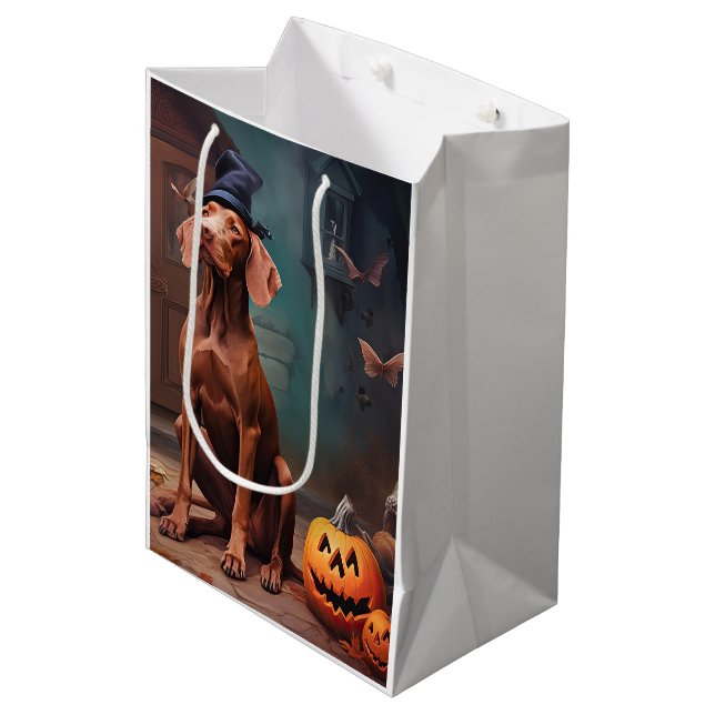 Sac Cadeau Moyen Vizsla Citrouille Halloween effroi (Devant Angle)