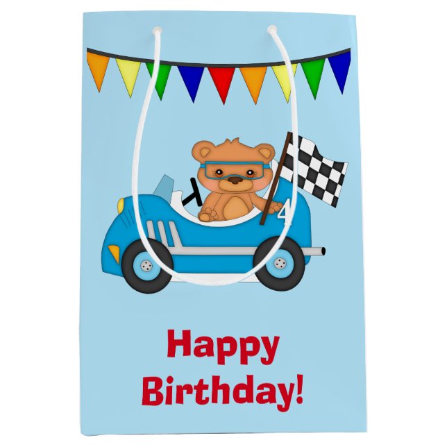 Sac Cadeau Moyen Voiture et ours de course personnalisés (Devant)