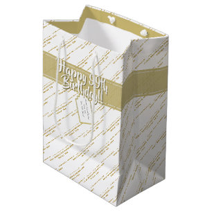 Sac Cadeau Moyen Votre Motif de messages Gold/White Toutes les occa