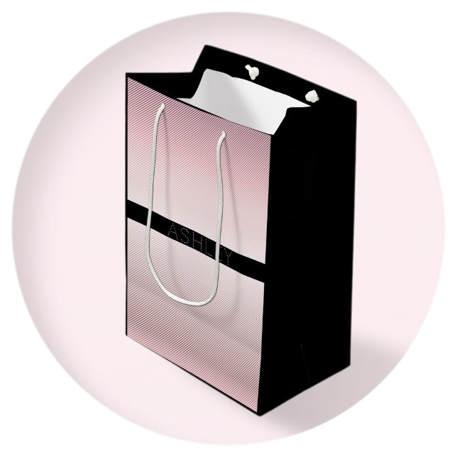 Sac Cadeau Moyen Votre nom | Ombre Rose mince et bandes blanches (Créateur téléchargé)