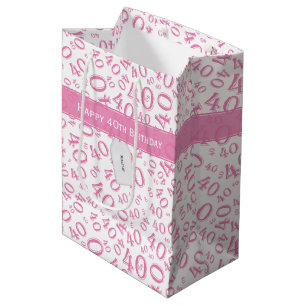 Sac Cadeau Moyen Votre texte : 40e Motif de nombre aléatoire rose