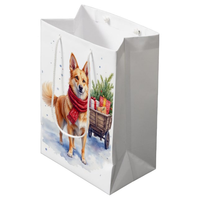 Sac Cadeau Moyen Watercolor Australian Stumpy Tail Cattle Dog (Devant Angle)