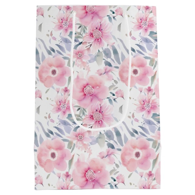 Sac Cadeau Moyen Watercolor Pink Flowers (Dos)