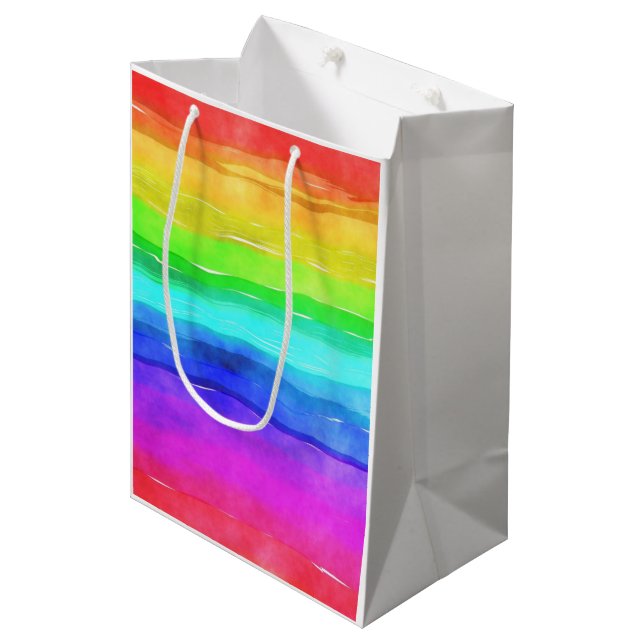 Sac Cadeau Moyen Watercolor Rainbow Stripes (Devant Angle)