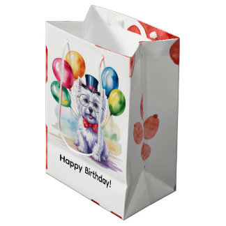 Sac Cadeau Moyen Watercolor Westie Kids Birthday Party