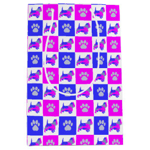 Sac Cadeau Moyen West Highland White Terrier Dog & Paw Pink & Blue